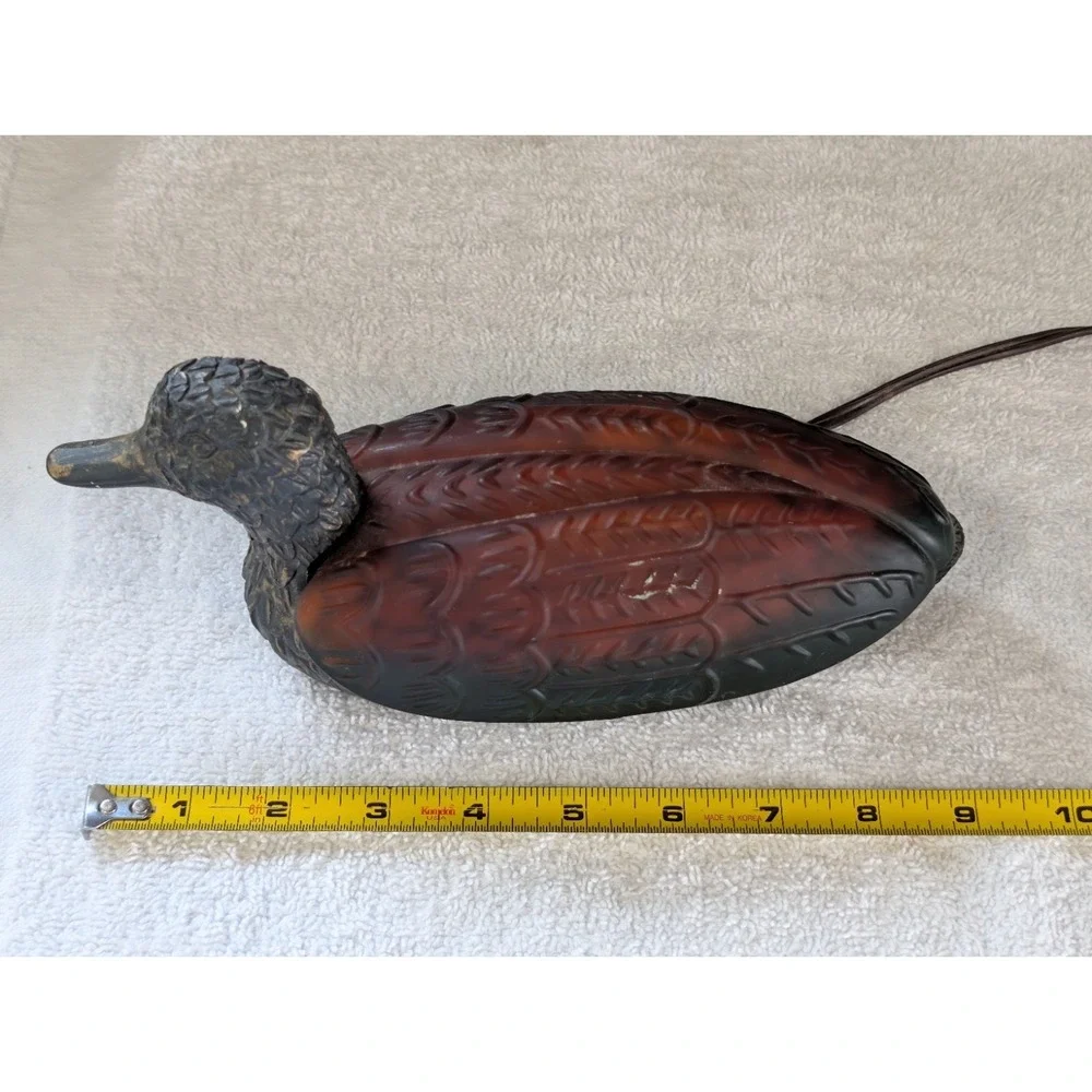 Vintage Mallard Duck Night Lamp Amber Glass Tiffany Style Metal Works